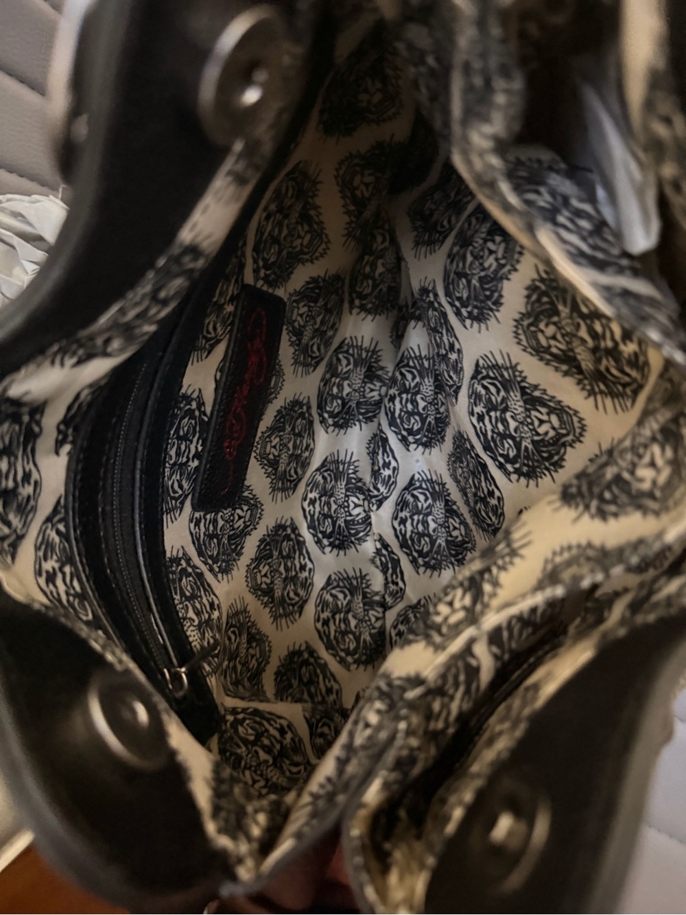 Ed Hardy Black Embroidered Cross & Skull Shoulder Bag - Picture 4 of 4